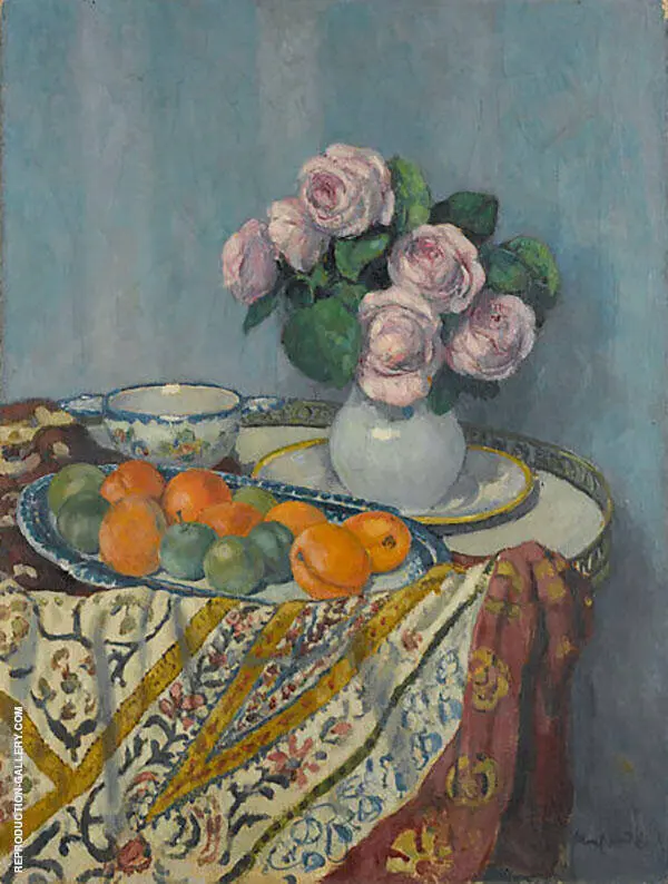 Bouquet of Roses and Fruit By Albert Andre
