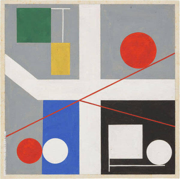 Four Spaces with Red Rolling Circles 1932 | Oil Painting Reproduction