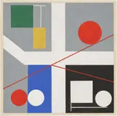 Four Spaces with Red Rolling Circles 1932 By Sophie Taeuber Arp