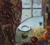 Still Life with Plate Fruit and Bottle on a Table 1940 By Selden Connor Gile