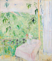 Balcony View with Vine Leaves and Anemones By Oskar Moll