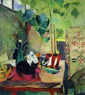Cat with House Plant By Oskar Moll