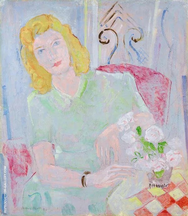 Green Lady in a Red Armchair By Oskar Moll