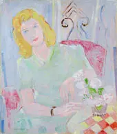 Green Lady in a Red Armchair By Oskar Moll