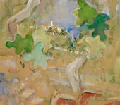 Landscape with Tower and Oak Leaves By Oskar Moll