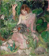 Nude with a Fan Among The Leaves By Oskar Moll