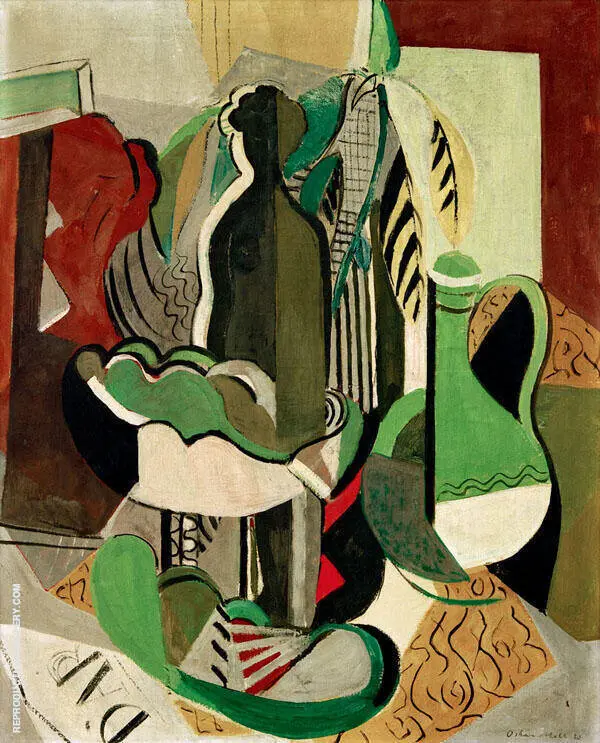 Still Life in Grey with Yellow Leaf By Oskar Moll