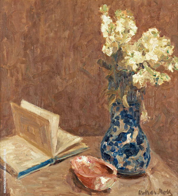 Still Life with Book and Flowers by Oskar Moll | Oil Painting Reproduction