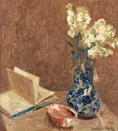 Still Life with Book and Flowers By Oskar Moll