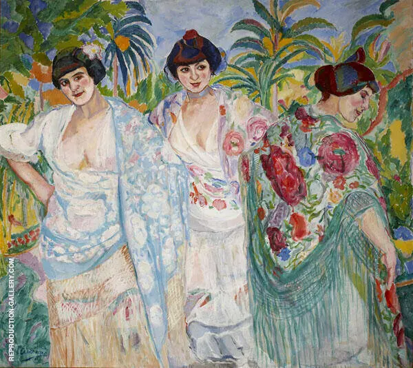 Three Women with Manila Shawls By Francisco Iturino