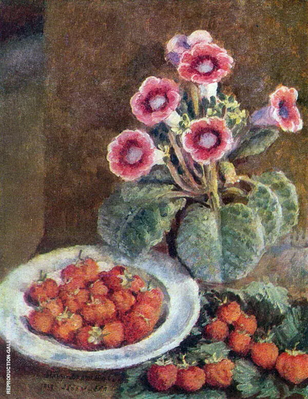 A Flower in a Pot and Strawberries By Ilya Mashkov