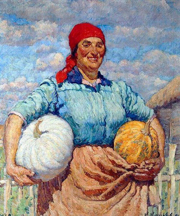 Kolkhoz Woman with Pumpkins 1930 | Oil Painting Reproduction