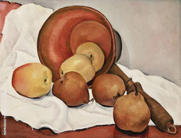 Still Life with Anjou Pears Apples and Copper Pot By Rinaldo Cuneo