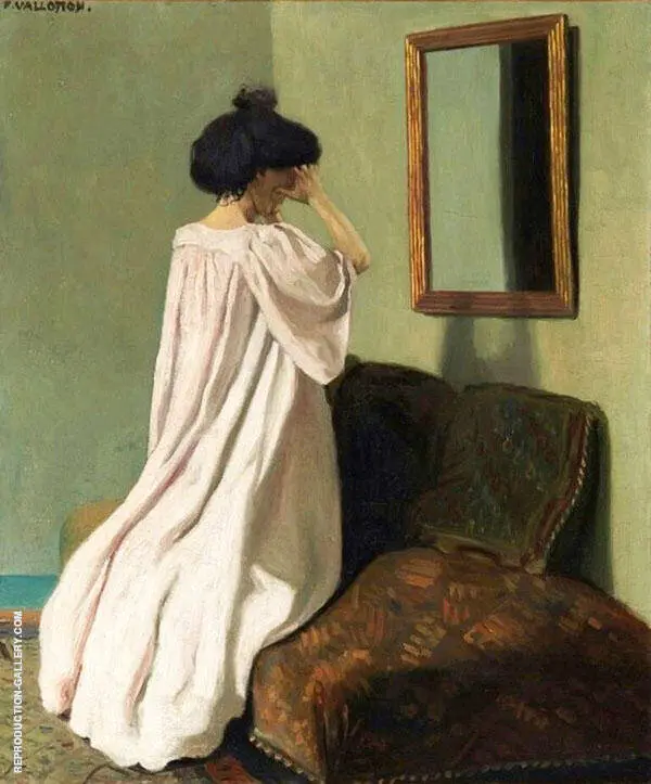 Kneeling in front of a Mirror on The Couch in The Workshop By Felix Vallotton