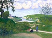 Landscape with River and Two Figures By Felix Vallotton