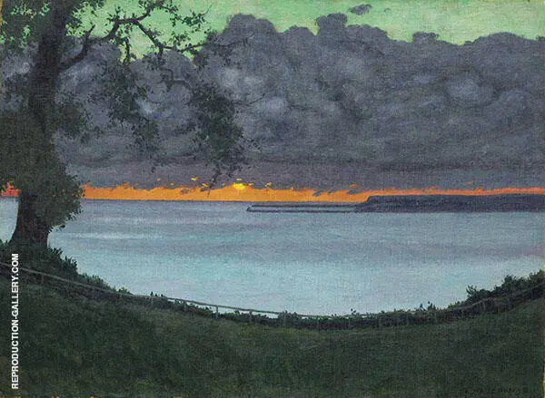 Sunset at Grace orange and Green Sky 1918 By Felix Vallotton