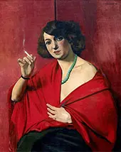 Woman Draped in Red Holding a Cigarette By Felix Vallotton