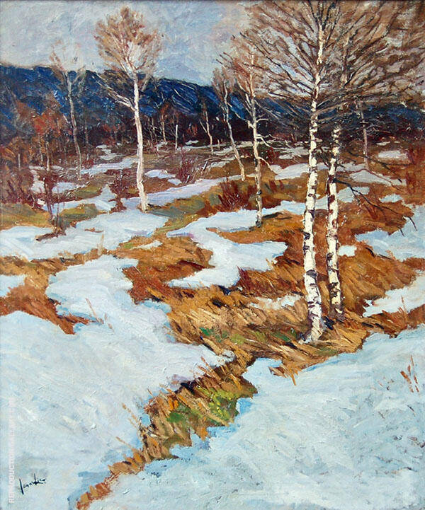 Snow Scene Landscape by Jonas Lie | Oil Painting Reproduction