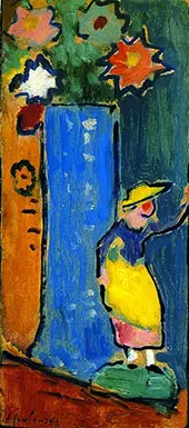 Blue Vase with Small Biedermeier Figure By Alexej von Jawlensky