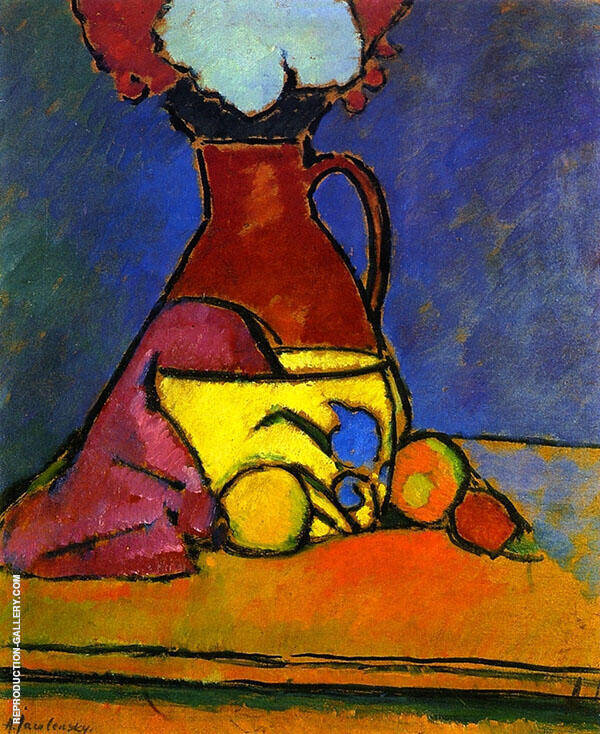Brown Jug with Fruit by Alexej von Jawlensky | Oil Painting Reproduction