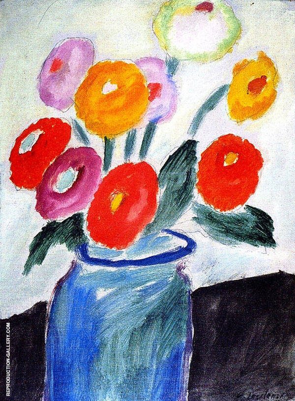 Dahlias in a Glass Jar by Alexej von Jawlensky | Oil Painting Reproduction