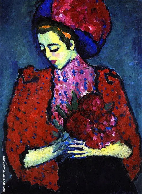 Young Woman with Peonies By Alexej von Jawlensky