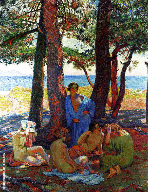 Bathers under The Pines by The Sea | Oil Painting Reproduction