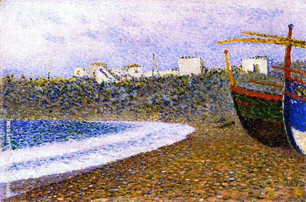 Boats on The Shore by Theo van Rysselberghe | Oil Painting Reproduction