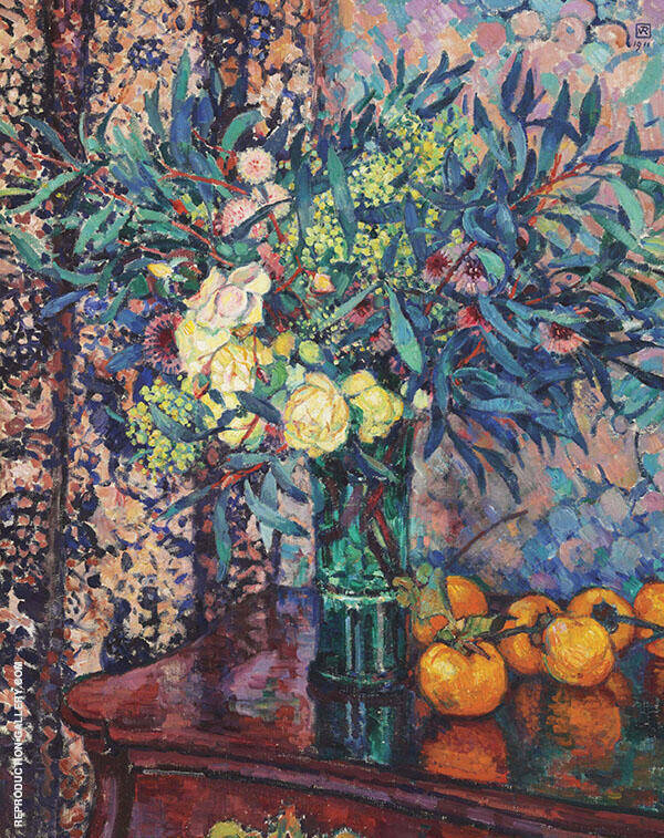 Yellow Roses, Persimmons and Mimosas | Oil Painting Reproduction