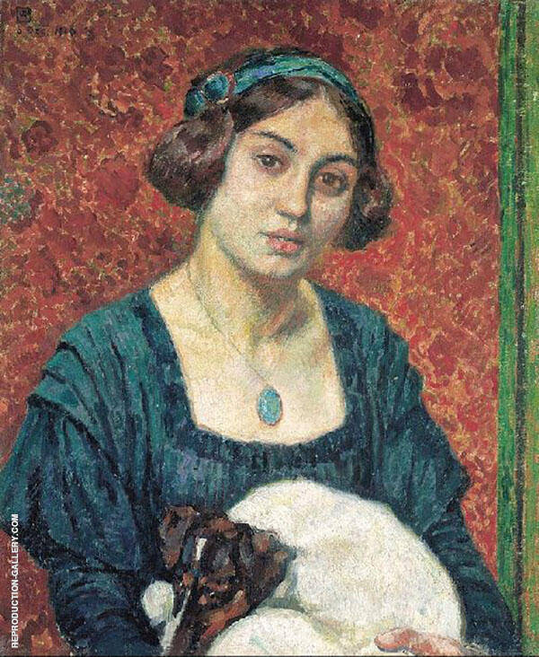 Young Lady with a Dog by Theo van Rysselberghe | Oil Painting Reproduction