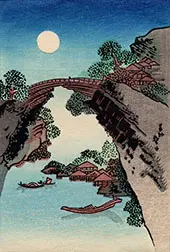 Bridge and The Moon By Katsushika Hokusai