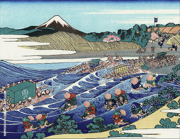 Japanese River Crossing by Katsushika Hokusai | Oil Painting Reproduction