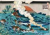 Men Fishing in The River with a Drag Net with Smoke Rising from a Bonfire By Katsushika Hokusai