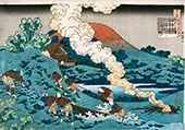 Men Fishing in The River with a Drag Net with Smoke Rising from a Bonfire By Katsushika Hokusai