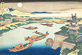 Moonlight on The Yodo River By Katsushika Hokusai