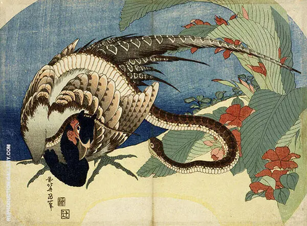 Pheasant and Snake By Katsushika Hokusai