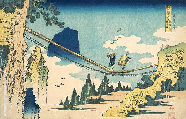 The Suspension Bridge on The Border of Hida and Etchu Provinces By Katsushika Hokusai
