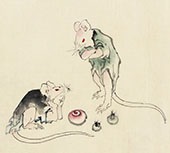 Two Mice One Lying on The Ground with Head Resting on Forepaws By Katsushika Hokusai