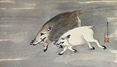 Wild Boar in The Moonlight By Katsushika Hokusai
