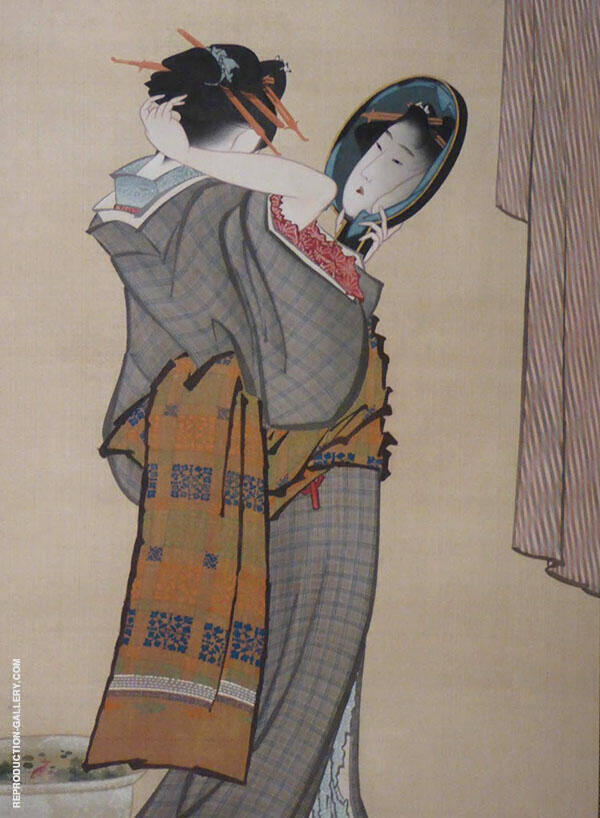 Woman Looking in Mirror by Katsushika Hokusai | Oil Painting Reproduction