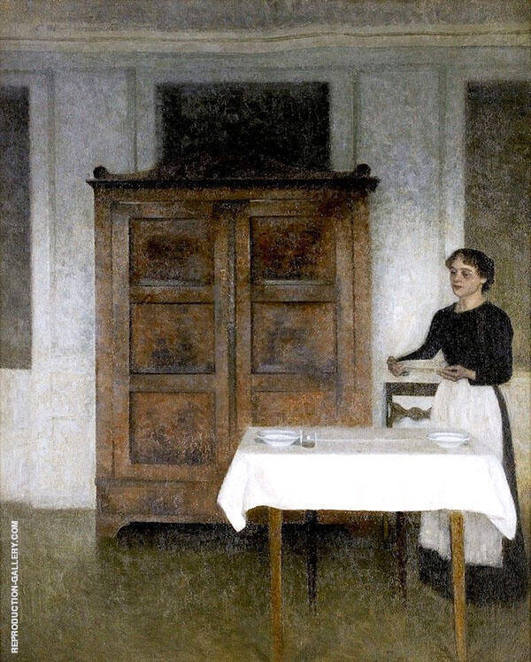 Girl Setting The Table by Vihelm Hammershoi | Oil Painting Reproduction