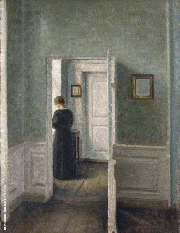 Interior Woman Standing by Vihelm Hammershoi | Oil Painting Reproduction
