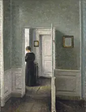 Interior Woman Standing By Vihelm Hammershoi