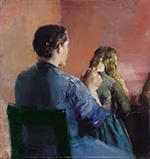 A Mother Plainting her Little Daughter's Hair By Christian Krohg
