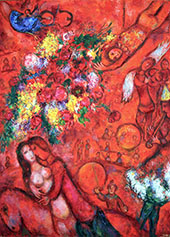 Bouquet and Red Circus By Marc Chagall