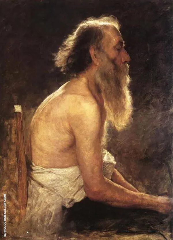 Half Length Figure Old Man By John Ottis Adams