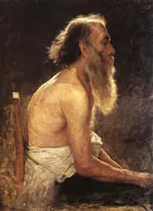 Half Length Figure Old Man By John Ottis Adams