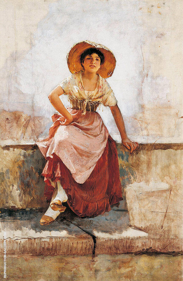 Florentine Flower Girl c1886 by Frank Duveneck | Oil Painting Reproduction