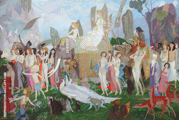 Ivory Apes and Peacocks 1923 by John Duncan | Oil Painting Reproduction