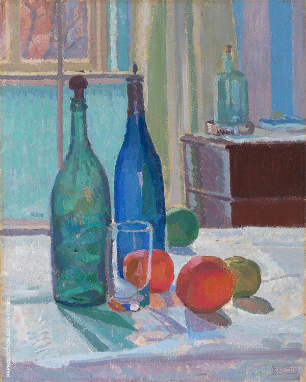Blue and Green Bottles and Oranges By Spencer Gore